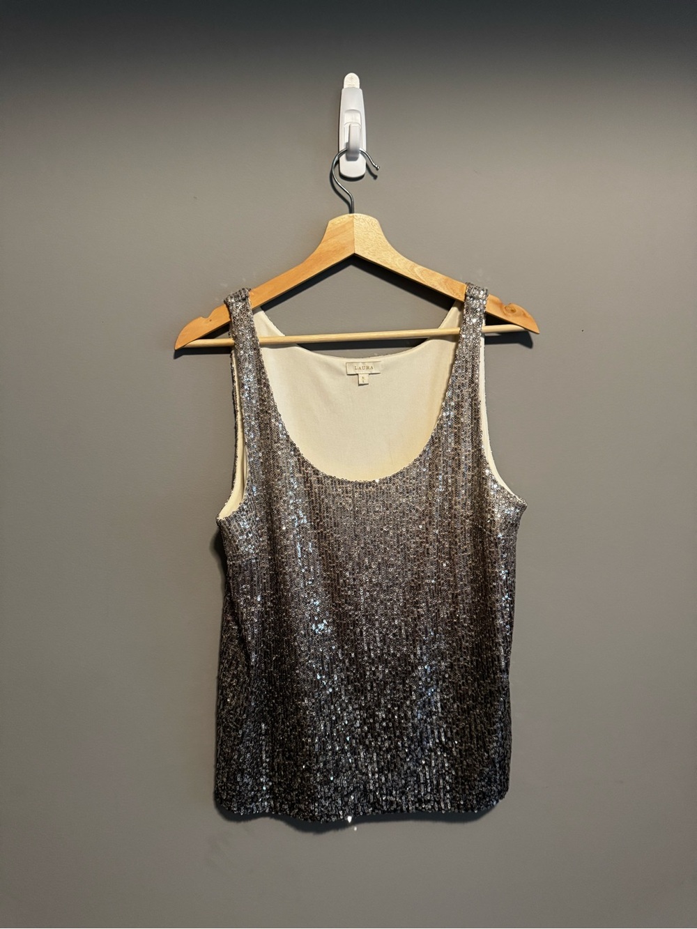 Laura Ombré Silver Black Sequin Sleeveless Top Size L